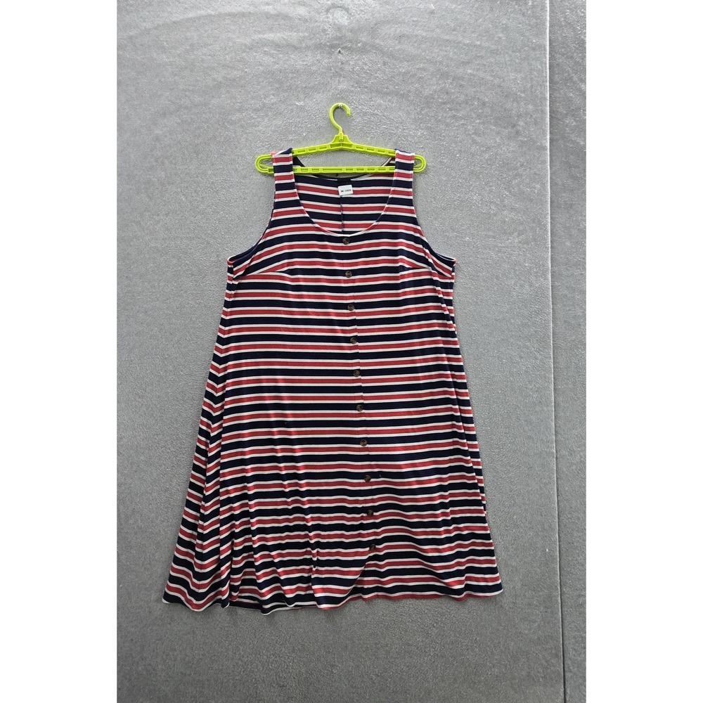Torrid Women Dress 4 Navy Striped A-Line Button Relaxed Sleeveless Midi